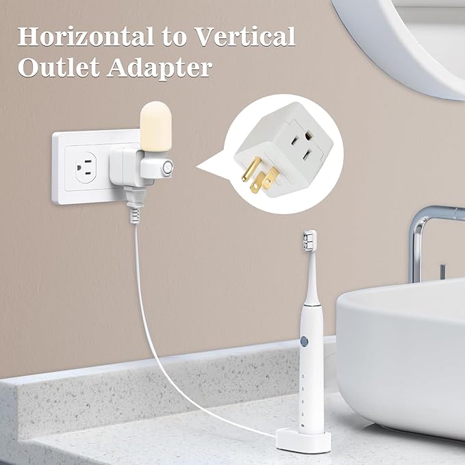 3 Outlet Wall Adapter,Multi Plug Wall Outlet Extender,3 Prong Plug Adapter-Grounded Wall Tap Power Plug Expander,3 Outlet Power Outlet Extender,Multiple Outlet Splitter,White,2-Pack