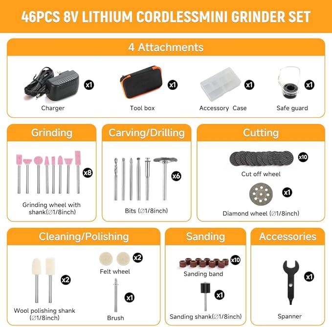 Hoteche Mini Cordless Rotary Tool Kit 5-Speed 8V Li-ion Battery with 42 Accessories - Precision Multi-Purpose Electric Rotary Tool for Grinding, Sanding, Cutting and Engraving