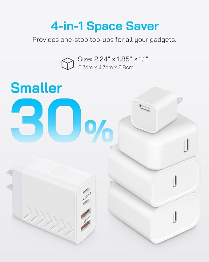 40W USB C Charger Block | 4-Port Fast Charging Blocks (2 USB-C + 2 USB-A) | PD3.0/QC3.0 Compact Wall Charger for i Phone 16/15/14/13/12/11/X/8, Galaxy S25/S24/S23/S22, i Pad, Air Pods & More (2-Pack)