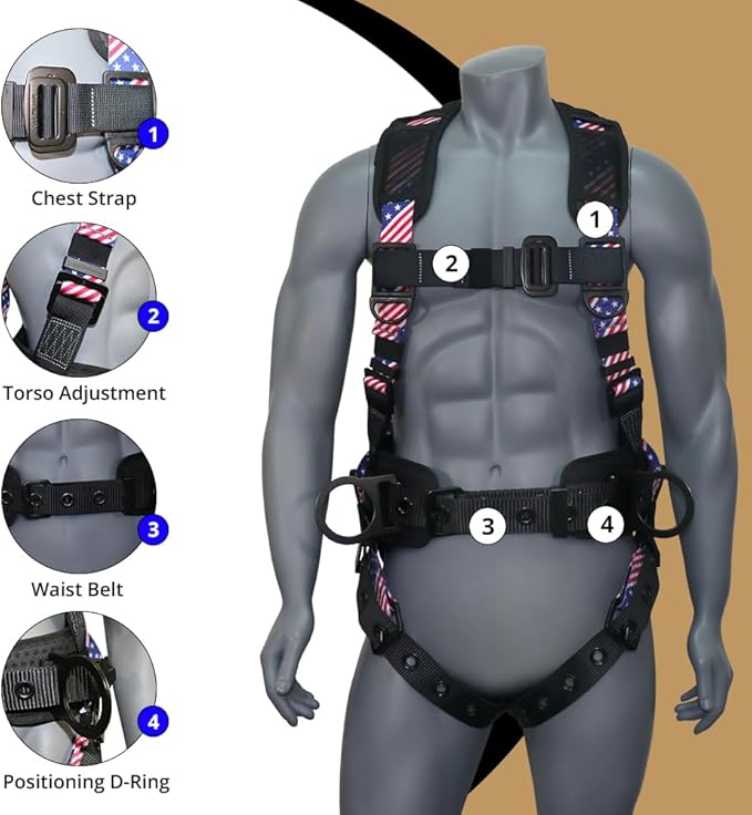 AFP Demon Fall Protection Comfortable Safety Harness (OSHA/ANSI PPE), Harness for Men Construction, Safety Harness Fall Protection Kit