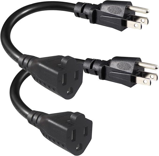 [2 Pack] Short Power Extension Cord 6inch - Black 3 Prong Mini Indoor Grounded Extension Cord,16AWG Small Electrical AC Extension Cord for Outlet Saver,Rated for 13AMP Home Appliance Extender Lead