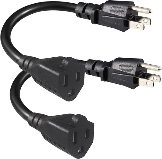 [2 Pack] Short Power Extension Cord 6inch - Black 3 Prong Mini Indoor Grounded Extension Cord,16AWG Small Electrical AC Extension Cord for Outlet Saver,Rated for 13AMP Home Appliance Extender Lead