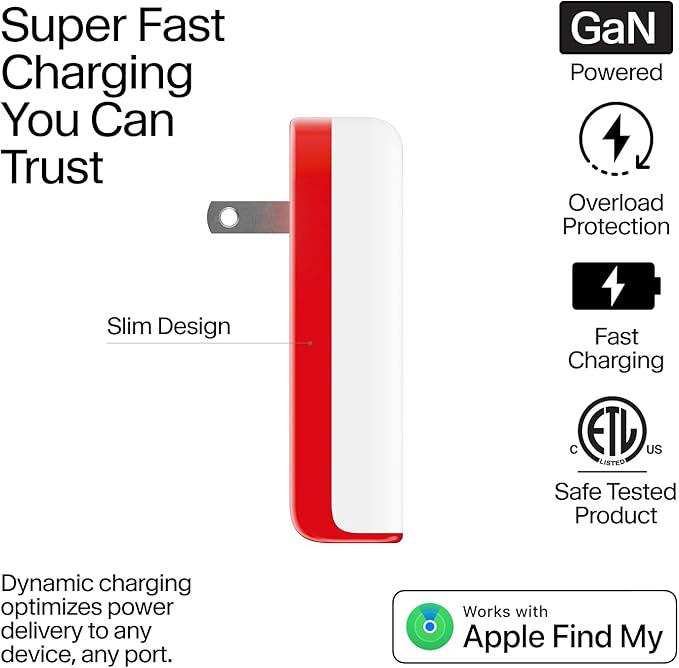 Twelve South PlugBug 50W USB-C Charger Block, 2-Port Fast Charging Block Hub for iPhone, iPad, MacBook & More, with Apple Find My Integration and Folding Prongs for Travel, USB Type C Fast Charger