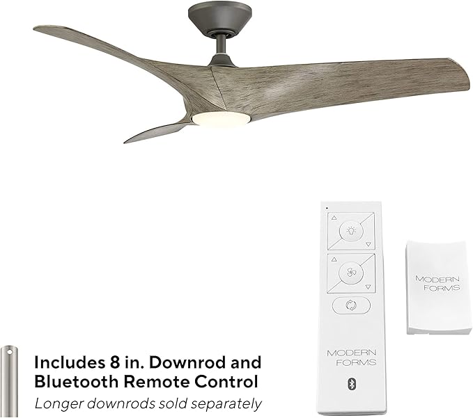 Zephyr Smart Indoor and Outdoor 3-Blade Ceiling Fan 52in Graphite Weathered Wood with Adjustable CCT 2700K-3000K-4000K-5000K LED Light Kit and Remote Control works with Alexa, and iOS or Android App