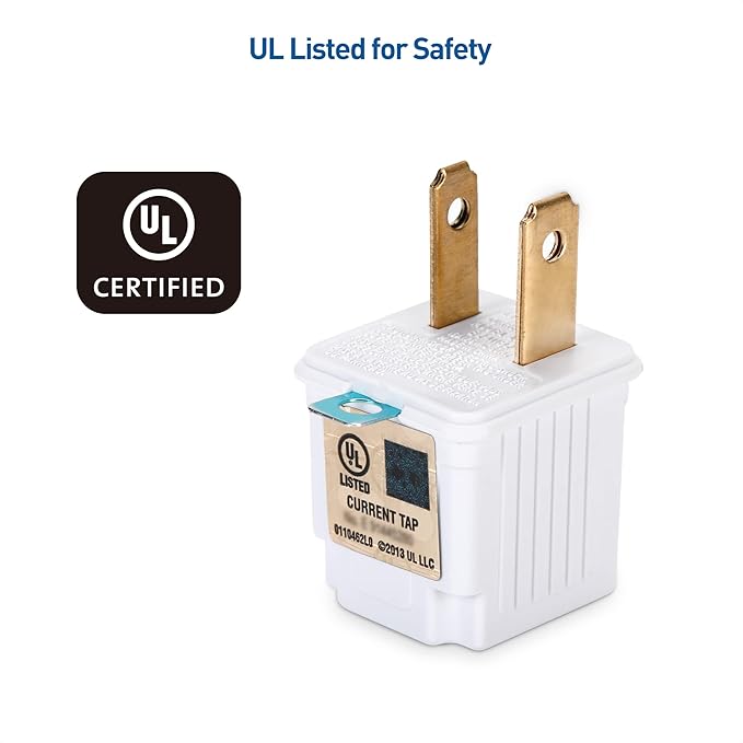 [UL Listed] Cable Matters 3-Pack 2 Prong to 3 Prong Outlet Adapter, 3P to 2P Plug Adapter - Converts a 2-Prong Outlet to Support 3-Prong Plugs, White