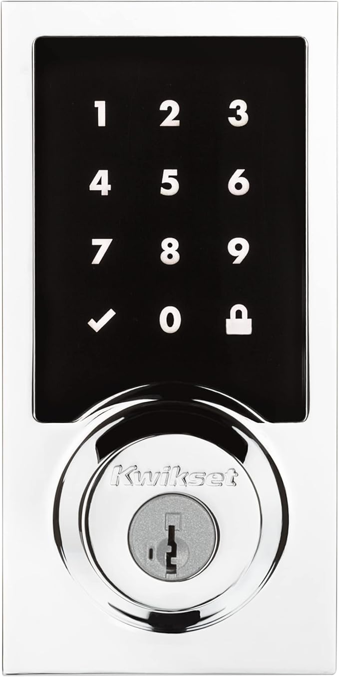 Kwikset SmartCode 916 Z-Wave Smart Lock, Keyless Entry Ring Compatible Door Lock, Touchscreen Electronic Deadbolt, SmartKey Re-Key Security, Smart Hub Required, Contemporary Polished Chrome