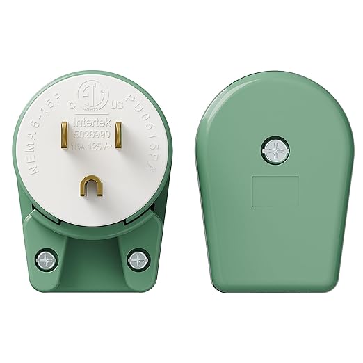 Green ETL Verified Nema 5-15P 90 Degree Right Angle 15A 125V USA 3-Prong Household Angled Plug