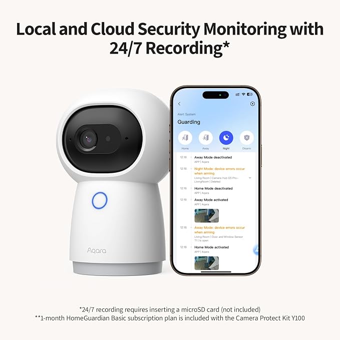 Aqara Camera Protect Kit Y100-4 Piece Wireless Home Security System with 2K Camera Hub G3, 3 Smart Sensors, HomeGuardian, Local Automation & 24/7 Alerts, Supports HomeKit, Google Home, Alexa