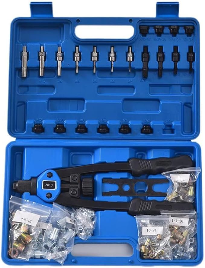 Rivet Nut Tool Set, 13” Rivnut Tool Kit with 11 Metric and SAE Mandrels, 150Pcs Rivet nut Assortment Kit, and Rugged Carrying Case