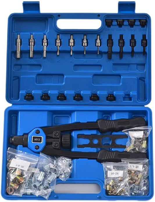Rivet Nut Tool Set, 13” Rivnut Tool Kit with 11 Metric and SAE Mandrels, 150Pcs Rivet nut Assortment Kit, and Rugged Carrying Case