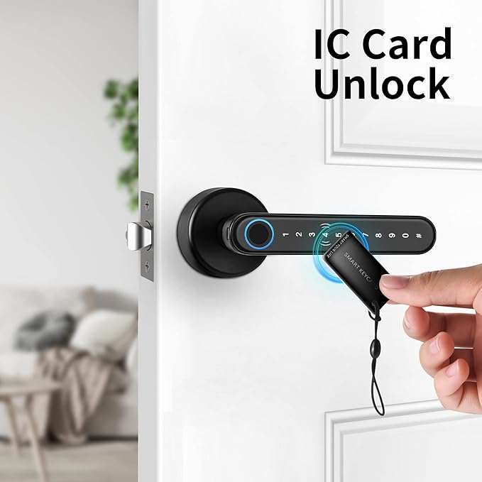 Smart Lock,CATCHFACE Fingerprint Door Lock TTlock Door Lock Keyless Entry Door Lock WiFi Smart Locks for Front Door Biometric Door Lock with Fingerprint,Free App,Share Ekey and IC Card(Matte Black)