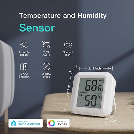 THIRDREALITY Zigbee Temperature and Humidity Sensor 2 Pack, Digital LCD Display, ZigBee Hub Required, App Records, Remote Monitoring and Smart Home Automation, AAA Batteries Included