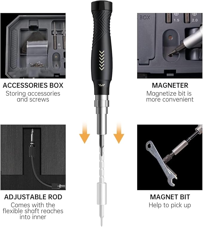 145-in-1 Precision Screwdriver Set Professional Mobile Phone and Computer Repair Kit with Torx, Star, Pentalobe, Hex Small Magnetic Screwdriver Bits, Suitable for MacBook, iPhone, Watch, Camera