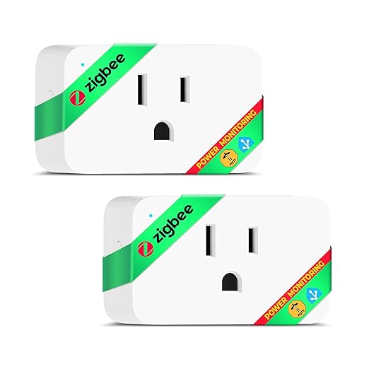 ZigBee Smart Plug 15A, Energy Monitoring, Compatible with Alexa, Google Home, Home Assistant, SmartThings, Remote App Control, Timer & Schedule, Compact Design, Smart Outlet, 2 Pack