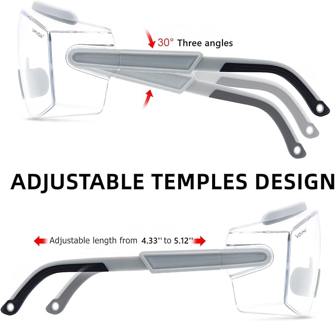 UKNOW Safety Goggles Over Glasses, Safety Glasses Anti Fog Wraparound Eye Protection, Protective Eyewear ANSI Z87.1