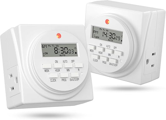 BN-LINK 7-Day Heavy Duty Digital Programmable Timer, 120V, 60Hz, Dual Outlet forLight, ETL Listed (2-Pack)