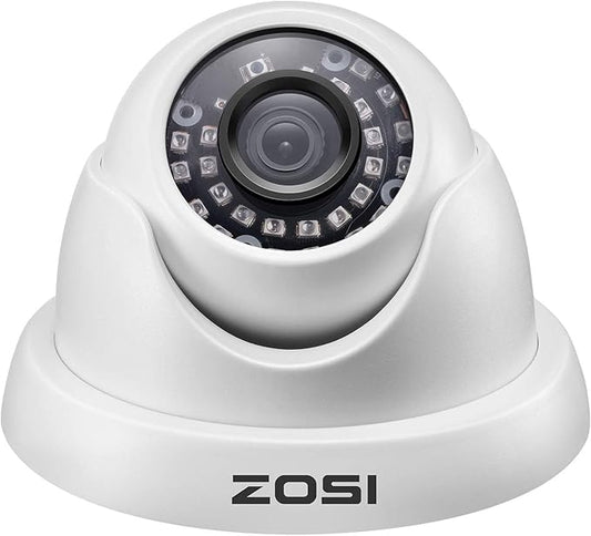 ZOSI 1000TVL CCTV Camera 24 IR LEDs Indoor Outdoor Day Night Vision 65ft Security Dome Color Camera for DVR Surveillance System (White)