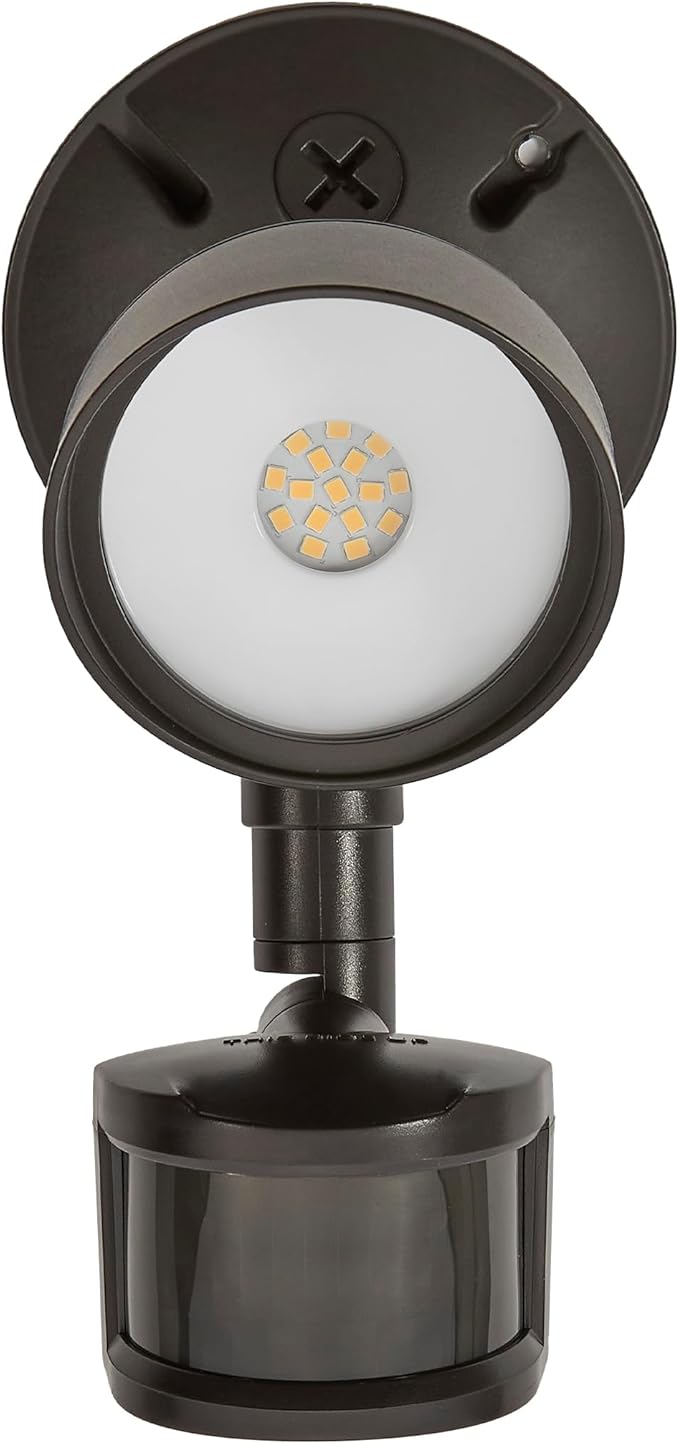 Maxxima LED Outdoor Flood Wall Light, Exterior Security Light with Adjustable Head, 800 Lumens, Featuring Motion Sensor and Dusk to Dawn Sensor, 3000K Warm White, Brown Fixture