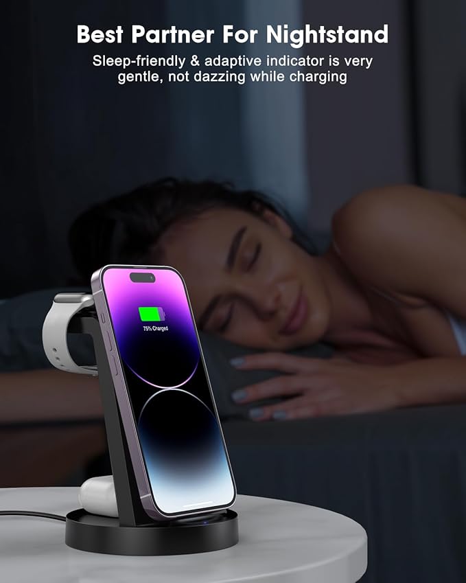 3 in 1 Charging Station for Apple Device, Wireless Charger for iPhone 16e 16 15 14 13 12 11 Pro Max & Apple Watch iwatch- Charging Stand Dock for AirPods
