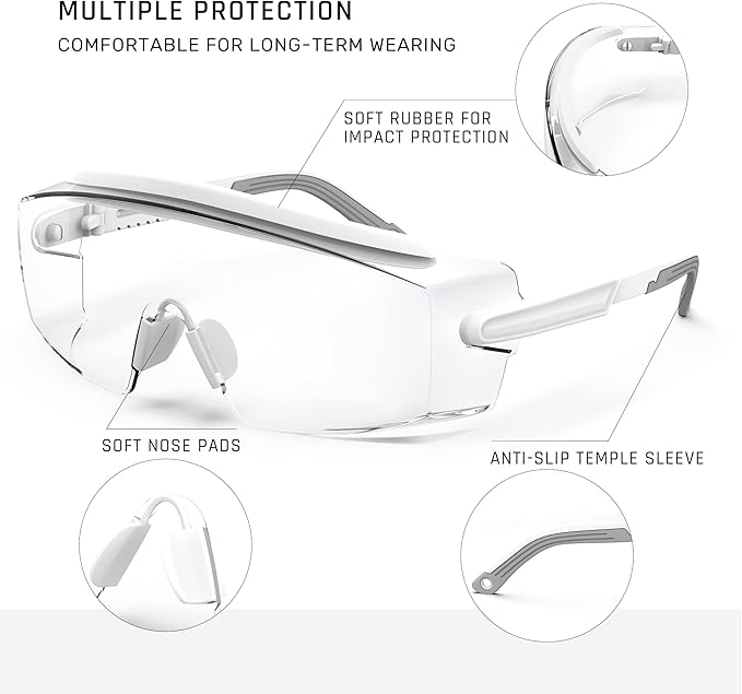 Anti Fog Safety Glasses Safety Goggles Over Glasses Protective Glasses with Anti Scratch Lenses Adjustable