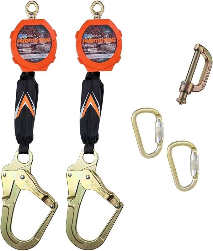 Malta Dynamics Pygmy Hog Web Self Retracting Lifeline – Fall Protection Retractable Safety Lanyard with Connector Kit and Rebar Hook, OSHA Compliant & ANSI Compliant (6 Foot Dual Kit)