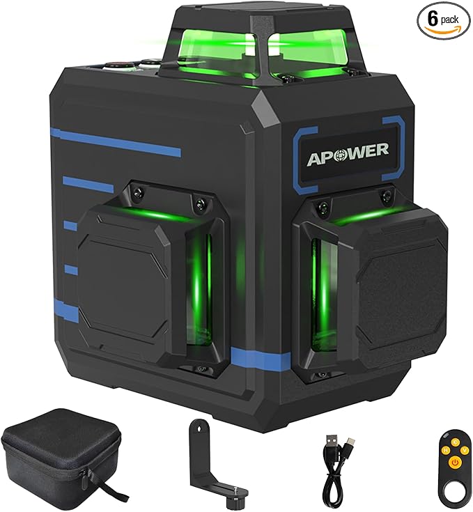 Laser Level 360 Self Leveling, 3 x 360° Cross Line Lazer Leveler Tool for Construction and Picture Hanging, Rechargeable Nivel Laser Outdoor, L-Magnetic Bracket Included