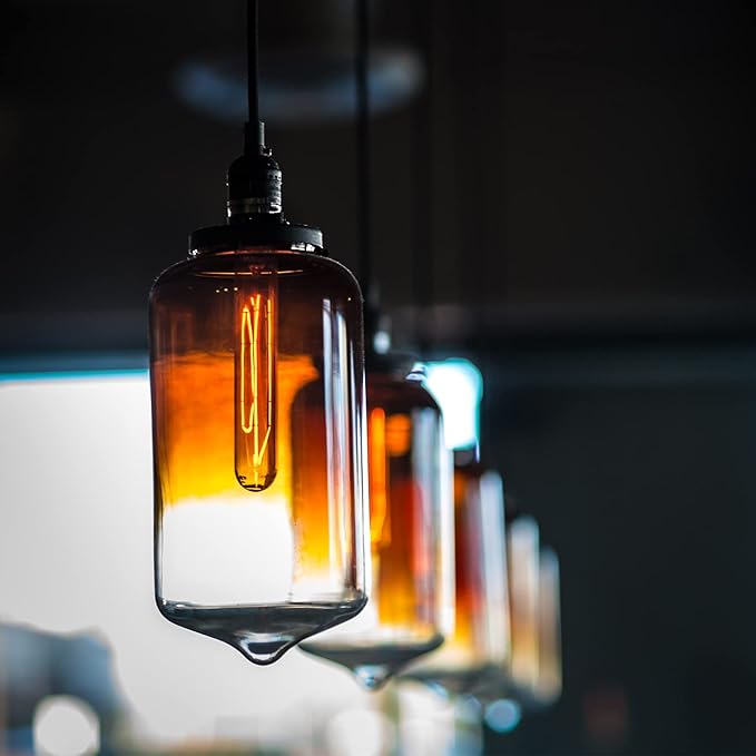 T10 Dimmable LED Tubular Bulb, Amber Long Tube Edison Light Retro Bulb, 6W, 60W Equivalent, Warm White 2700K, E26 Medium Base, Pendant Lighting Wall Sconces,Vanity 6 Pack