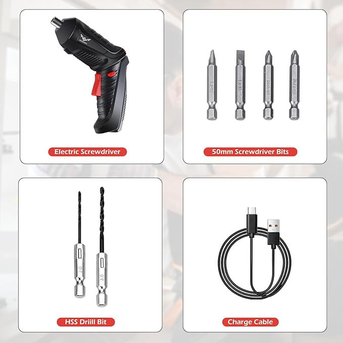 8 in 1 Electric Screwdriver Cordless Drill Rechargeable Set 3.6V Li-ion 3.5N·m Max Torque Electric Rotatable LED Light Screwdriver Multi-Angle Work balck for Home Office DIY Tools