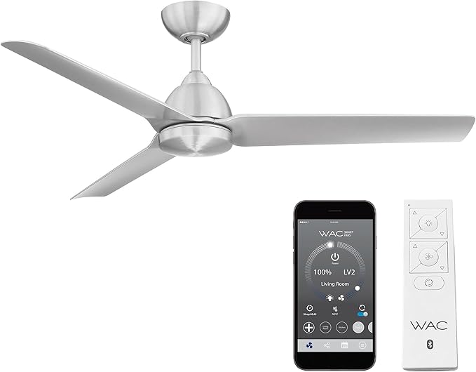 WAC Smart Fans Mocha Indoor and Outdoor 3-Blade Smart Home Ceiling Fan 54in Brushed Aluminum with Remote Control works with Alexa and iOS or Android App