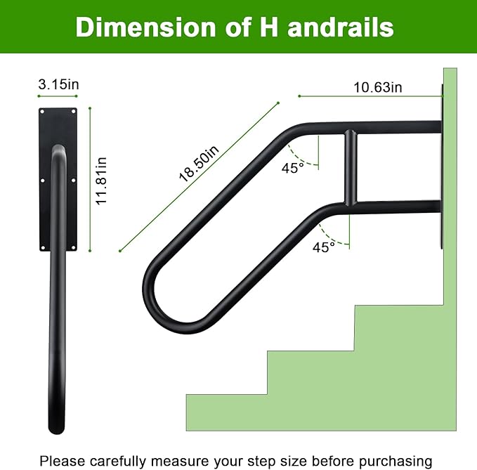U-Shaped Safety Handrail for Stairs 1-3 Steps, Wall Mounted Handrails Indoor/Outdoor - 530lbs Load, Anti-Slip & Rust-Proof, Elderly & Disabled Assist at Porch, Deck, Bathroom