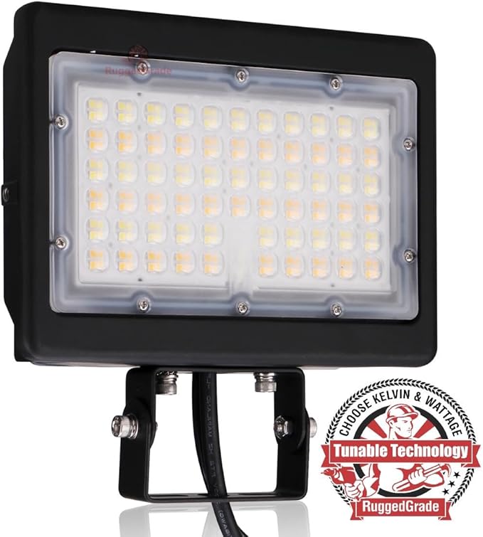 RuggedGrade 80W LED Flood Light | Kivo II Series | 11,600 Lumens | Color Selectable 3000K/4000K/5000K | High Efficiency 145 Lm/W | Outdoor Waterproof Security Light | Yoke Mount | DLC 5.1 Premium