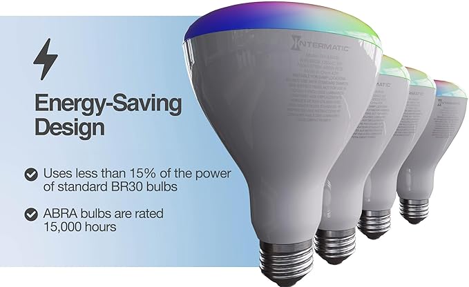 Intermatic ABRA BR30 Wi-Fi Smart Bulb, 750 Lumens - Voice Controlled RGB Color Changing LED, Compatible with Alexa & Google Home - Timers & Schedules, 2.4 GHz Wi-Fi Only, No Hub Required - 1 Pack