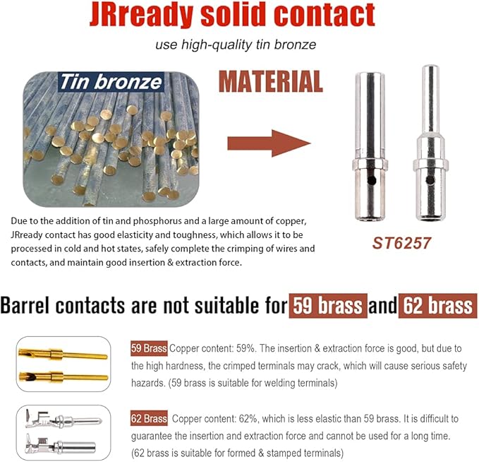 JRready ST6257 DTP Solid Barrel Size 12 Contacts DTP Connector Terminal KIT 20 PCS Male Pins 0460-204-12141 and 20 PCS Female Sockets 0462-203-12141 for Wire Size 12 to 14 awg
