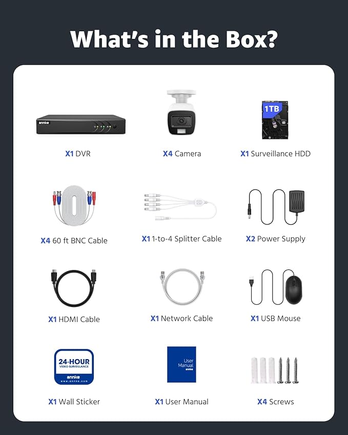 ANNKE 8CH 3K Lite AI DVR with Human/Vehicle Detection, H.265+ Surveillance Security Camera System with Audio and 4pcs 1080P Security Cameras with Dual Light, IP67, Color Night Vision, 1TB Hard Drive