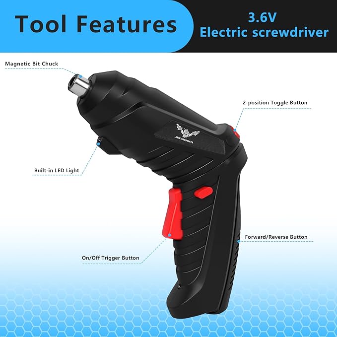 28 in 1 Electric Screwdriver Cordless Rechargeable Small Power Drill Set 3.6V Li-ion 3.5Nm Max Torque Electric Rotatable with LED Light Screwdriver for Home Office DIY Tools (Black)