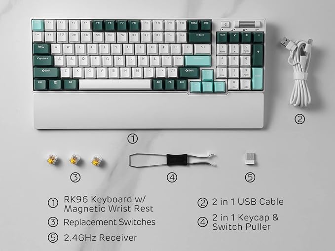 RK ROYAL KLUDGE RK96 RGB Limited Ed, 90% 96 Keys Wireless Triple Mode BT5.0/2.4G/USB-C Hot Swappable Mechanical Keyboard w/Wrist Rest, Software Support & Massive Battery, RK Yellow Switch