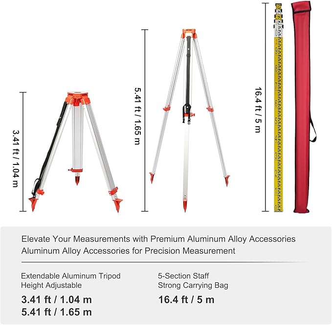 VEVOR Green Rotary Laser Level 2000ft, 360 Degree Self Leveling Laser Level Kit,with Surveying Tripod & 5m Staff, IP66 Waterproof Remote Control, 5 Rotation Speeds (Ship in Three Packages)