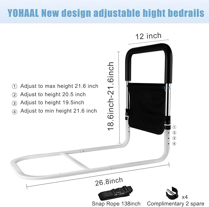 Bed Rail for Elderly Adults Safety - Bed Side Rail Height Adjustable, Bed Guard, Handle Rail for Seniors Prevent Fall