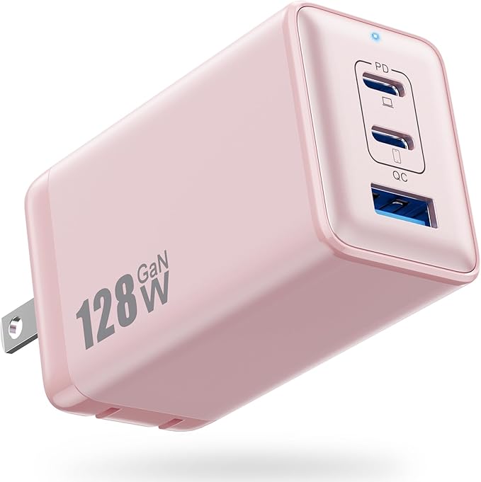 128W USB C Wall Charger,GaN III 3-Port Fast Charging Station,PD QC Foldable Charger Block Portable 65W Laptop Adapter for MacBook Pro/Air,iPad Pro,Galaxy S23,Dell XPS 13,iPhone 16/15/Pro etc