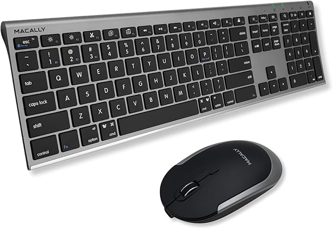 Macally Premium Bluetooth Keyboard and Mouse for Mac | Compatible Wireless Apple Keyboard and Mouse Combo (110 Keys Multi-Device Rechargeable) for MacBook Pro/Air and iMac - Space Gray