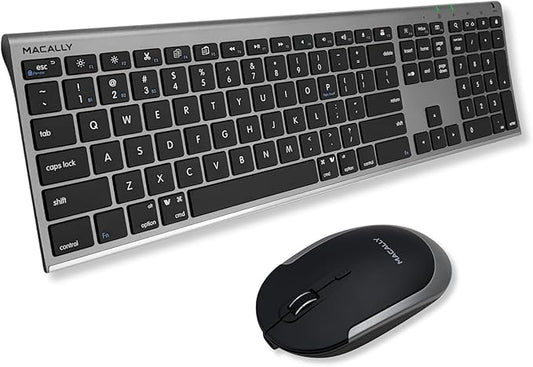Macally Premium Bluetooth Keyboard and Mouse for Mac | Compatible Wireless Apple Keyboard and Mouse Combo (110 Keys Multi-Device Rechargeable) for MacBook Pro/Air and iMac - Space Gray