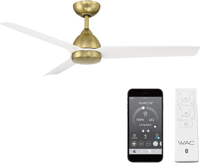 WAC Lighting Mocha Indoor and Outdoor 3-Blade Smart Home Ceiling Fan 54in Soft Brass Matte White with Remote Control works with Alexa and iOS or Android App