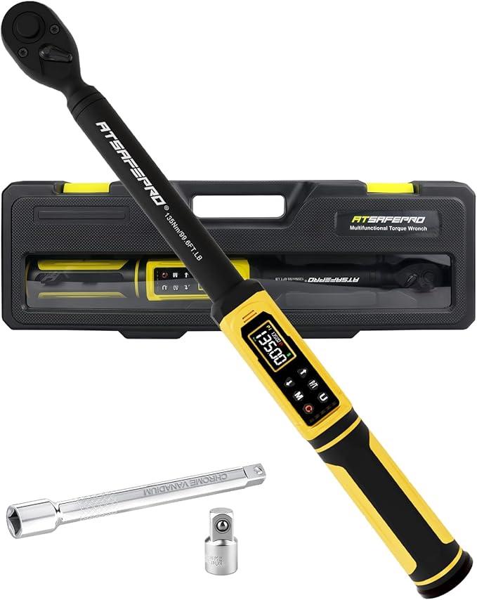 Digital Torque Wrench 3/8" Drive, 1.5-99.5 FT.Lb - 5 Units with Color Screen, Vibration/Buzzer/LED, 5" Extension & 3/8 to 1/2 Adapter, 3/8 Torque Wrench ±2% Accuracy for Car, Motorcycle, Bike Repair