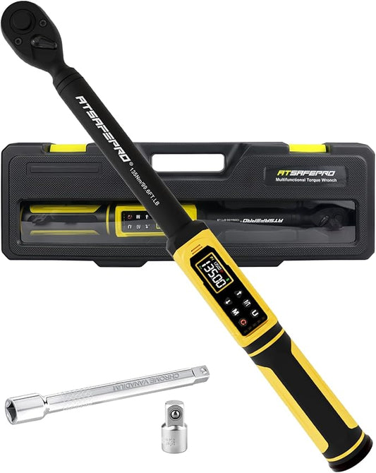 Digital Torque Wrench 3/8" Drive, 1.5-99.5 FT.Lb - 5 Units with Color Screen, Vibration/Buzzer/LED, 5" Extension & 3/8 to 1/2 Adapter, 3/8 Torque Wrench ±2% Accuracy for Car, Motorcycle, Bike Repair