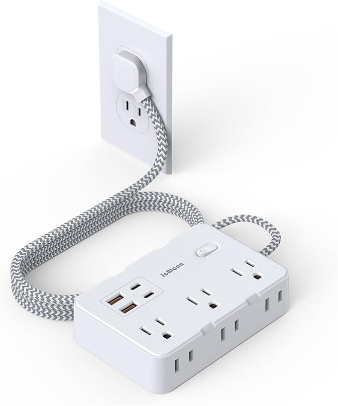 Surge Protector Power Strip 5 Ft Cord, Ultra Thin Flat Extension Cord with 6 Outlets 4 USB Ports(2 USB C), Flat Plug Power Strip, Braided Power Cord for College Dorm Room Essentials