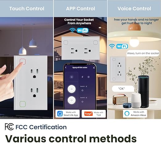 Smart Wall Outlet ,Energy Monitoring,2.4GHZ WiFi Socket FCC,Work with Tuya/Alexa/Google Assistant No Hub Required,White