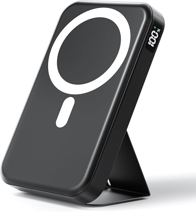 Magnetic Portable Charger, 10000mAh Wireless Power Bank with 20W USB-C Fast Charging, Foldable Stand & LED Display Magnetic Battery Pack, Compatible with iPhone 16/15/14/13/12 All Series