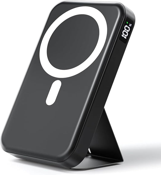 Magnetic Portable Charger, 10000mAh Wireless Power Bank with 20W USB-C Fast Charging, Foldable Stand & LED Display Magnetic Battery Pack, Compatible with iPhone 16/15/14/13/12 All Series