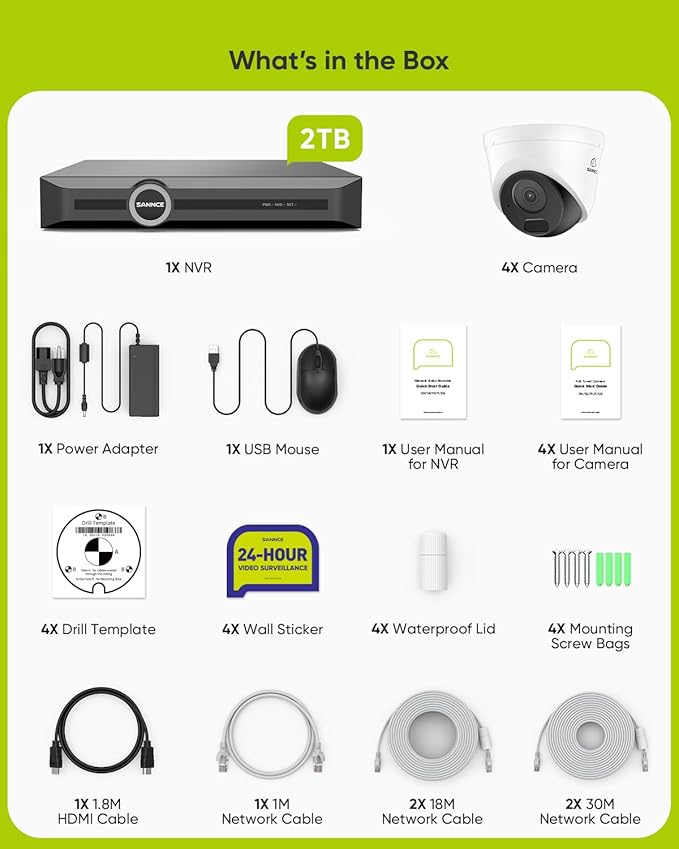 SANNCE 5MP PoE Security System, 8CH 6MP Surveillance NVR with 4PCS 5MP HD Weatherproof Dome Cameras with H.265 Video Compression, Smart IR LED, APP Push Alert, Remote Access (2TB HDD)