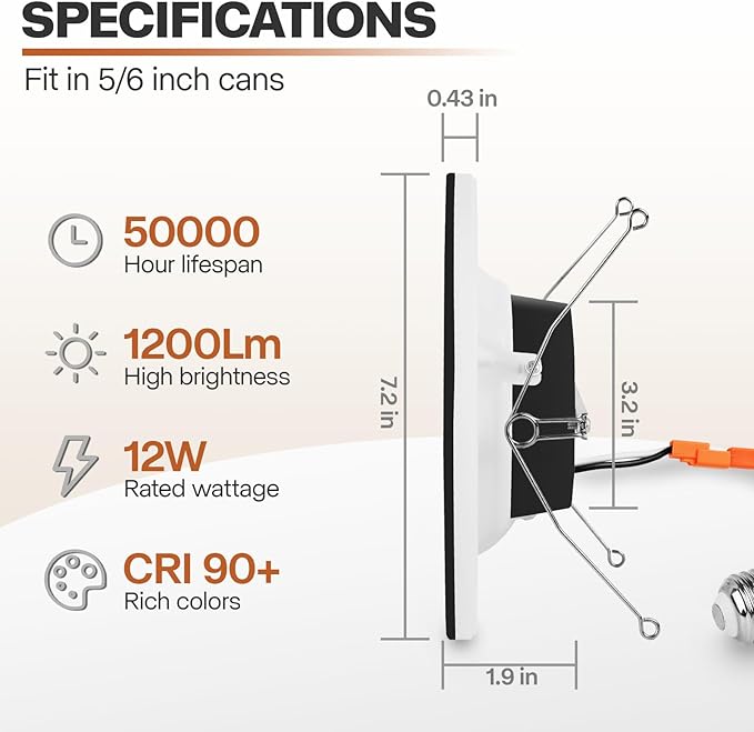 24 Pack Black 5/6 Inch LED Can Lights with Night Light, 5CCT Retrofit Recessed Lighting Selectable 2700K-6000K Dimmable, 12W=75W, 1200LM Downlight with Metal Smooth Trim-ETL and Energy Star